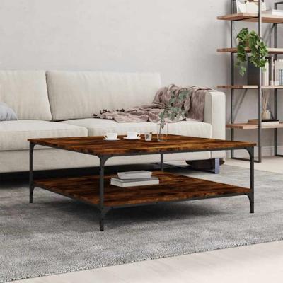 Salontafel 100x100x40 cm bewerkt hout gerookt eikenkleurig