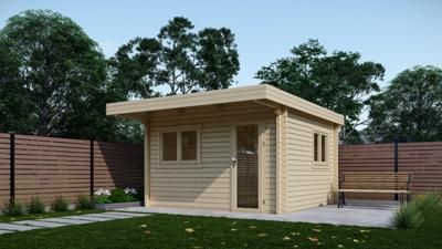 Interflex 3940 Buitensauna 387x387 cm 70 mm vuren blank- Plat dak- Onbehandeld vurenhout- Interflex