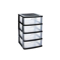 Ladeblok/bureau organizer met 4x lades zwart/transparant L40 x B39 x H65 cm