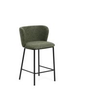 Kave Home Ciselia barkruk H65 dik chenille Groen poot zwart