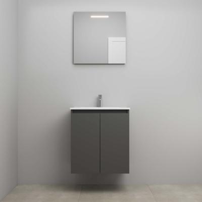 On-Line Badkamermeubelset - 60 cm - Bouwpakket - Greeploos 2 Deuren - Porseleinen Wastafel - 1 Kraangat - Spiegel met LED-Verlichting - Mat Antraciet