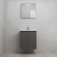 On-Line Badkamermeubelset - 60 cm - Voorgemonteerd - Greeploos 2 Deuren - Porseleinen Wastafel - 1 Kraangat - Spiegel met LED-Verlichting - Mat Antraciet