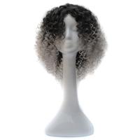 T191006 Europese en Amerikaanse pruik hoofddeksels met korte en kleine krullend haar voor vrouwen (grijs)