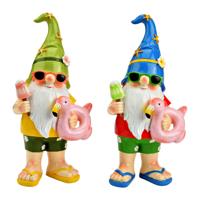 Wurm tuinkabouter zomer set - magnesia - 26 x 12 cm - kleurrijk - tuinbeeld