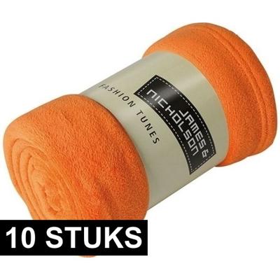 Fleece deken/plaid - 10x - oranje - 120 x 160 cm - 200 grams - polyester - bank/bed