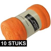 Fleece deken/plaid - 10x - oranje - 120 x 160 cm - 200 grams - polyester - bank/bed
