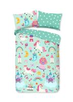 Good Morning Ledikant babydekbedovertrek "eenhoorn, prinses, regenboog" - Mint - (100x135 cm) - Katoen
