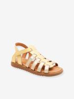 BELLA leren sandalen met klittenbandsluiting, metallic look, meisje BISGAARD lichtgeel