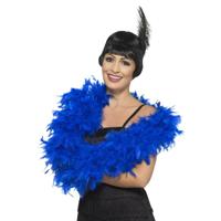 Smiffy's Luxe veren boa - blauw - 180 cm - 80 gram - carnaval verkleed spullen/accessoires