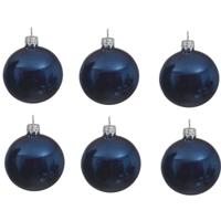 Decoris kerstballen - 6x st - donkerblauw - 8 cm - glas - kerstversiering