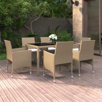 7-delige Tuinset poly rattan en gehard glas beige