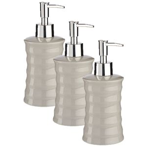 3x stuks zeeppompje/zeepdispenser lichtgrijs keramiek 18 cm