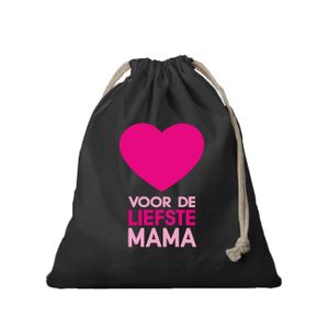 1x Canvas cadeautasje/ vaderdag tasje Liefste Mama zwart met koord 25 x 30 cm