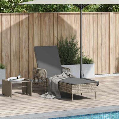 Ligbed met kussen Lichtgrijs 157 x 55 x 92cm poly rattan