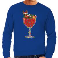 Foute Kersttrui/sweater voor heren - cocktailglas met Rudolf - blauw Foute Kersttrui/sweater voor heren - cocktailglas met Rudolf - blauw