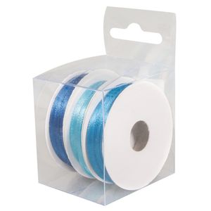 3x Rollen hobby/decoratie kleurenmix blauw satijnen sierlint 3 mm x 6 meter