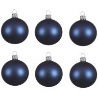 Decoris kerstballen - 6x - donkerblauw - 8 cm - glas - mat - velvet - kerstversiering