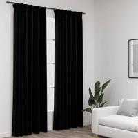 VidaXL Gordijnen linnen-look verduisterend haken 2 st 140x225 cm zwart