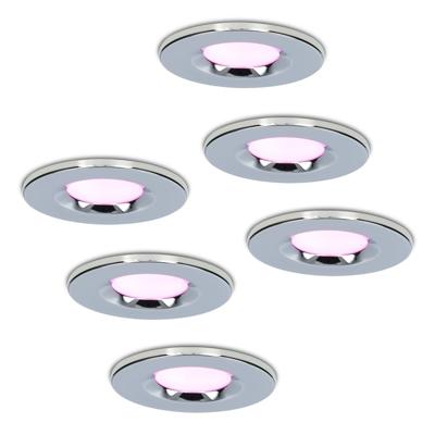 Set van 6 Venezia Smart inbouwspots - IP65 waterdicht - 6 Watt 450 lumen - Wifi + Bluetooth - RGBWW - Google Home, Amazon Alexa en Siri - Chroom - Badkamer, binnen en buiten