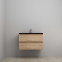 On-Line Onderkast - 80 cm - Voorgemonteerd - Ladestructuur - Acryl Wastafel - 1 Kraangat - Eiken