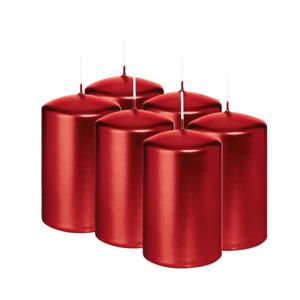 Cilinderkaars/stompkaars - 6x - metallic rood - 6 x 8 cm - 29 branduren