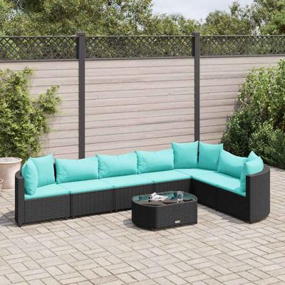 8-delige Loungeset met kussens poly rattan zwart