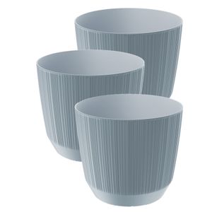 3x stuks moderne carf-stripe plantenpot/bloempot kunststof dia 19.5 cm/hoogte 17 cm steengrijs