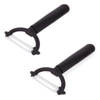 Dunschiller - 2x - zwart/wit - keramiek/kunststof - 12,5 cm - aardappelschiller Dunschiller - 2x - zwart/wit - keramiek/kunststof - 12,5 cm - aardappelschiller