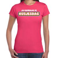 Bellatio Decorations Gay Pride T-shirt voor dames - fuchsia roze - kusjesdag - regenboog - LHBTI 2XL  - - thumbnail