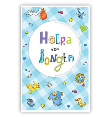 Wenskaart Hoera Een Jongen Blauw Gestanst