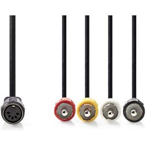 DIN-Audiokabel | DIN 5-Pins Female | 4x RCA Male | Vernikkeld | 0.20 m | Rond | PVC | Zwart | Label