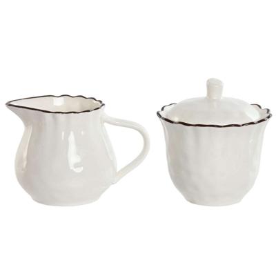 Melk- en Suikerpot Home ESPRIT Wit Bruin Porselein 250 ml 12 x 8,4 x 8 cm 2 Onderdelen