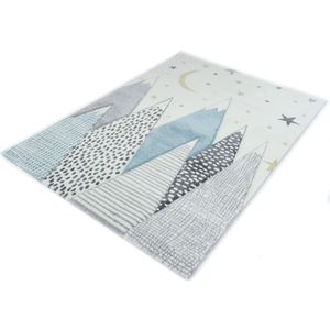Kindervloerkleed - Maan, Sterren en Bergen - Blauw-80 x 150 cm