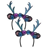 Carnaval verkleed Tiara/diadeem - 2x - hert/rendier gewei - dames/meisjes - Fantasy/elfjes thema - thumbnail