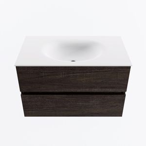 MONDIAZ VICA 80cm badmeubel onderkast Dark Brown 2 lades. Wastafel MOON midden 1 kraangat, kleur Talc.