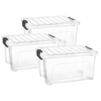 Multi Storage Opslagbox met deksel - 3x - transparant - 16.5 liter - 40 x 21 x 30 cm - kunststof