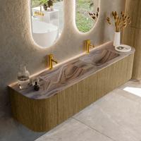 Badmeubel Mondiaz Kurve-Dlux | 180 cm | Meubelkleur Dusk | Wastafelkleur Sombra | Solid surface | Wasbak beide zijden spoelbak | 2 kraangaten