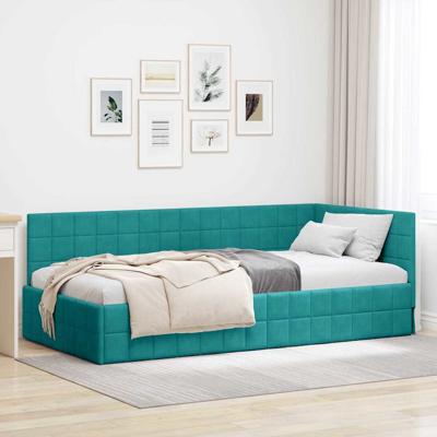 Hoekbedframe met hoofdeinde Turquoise 90 x 190 cm Fluweel
