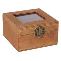 Houten opbergkistje met deksel - bruin - 10 x 10 x 6 cm - Sieraden/spulletjes/sleutels