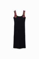 Geribde slim fit jurk met bandjes - BLACK - XS