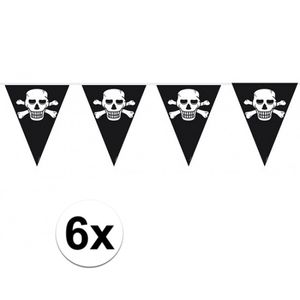 6x stuks Piraten vlaggenlijnen/vlaggetjes zwart
