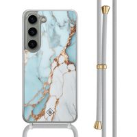 Samsung Galaxy S23 hoesje met grijs koord - Marmer lichtblauw