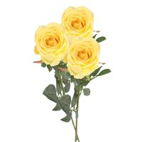 Top Art Kunstbloem roos Nova - 3x - lichtgeel - 75 cm - kunststof steel - decoratie bloemen - Kunstbloemen