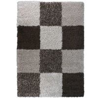 Hoogpolige vloerkleed  shaggy plus 910 beige blokken patroon 5 cm poolhoogte - 80x150 cm