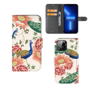 Telefoonhoesje met Pasjes voor iPhone 13 Pro Max Pink Peacock