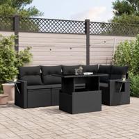 6-delige Loungeset met kussens poly rattan zwart