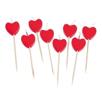 Hartjes kaarsjes cocktailprikkers - 8x stuks - Valentijn thema
