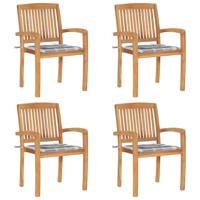 Tuinstoelen stapelbaar 4 st met kussens massief teakhout