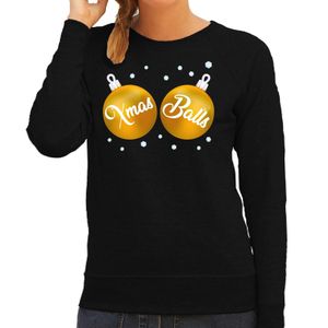 Zwarte kersttrui / kerstkleding met gouden Xmas Balls voor dames 2XL (44)  -