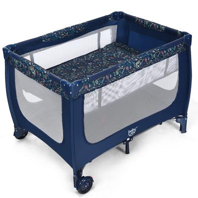 2-In-1 Reisbed & Box Inklapbaar Kinderbed 2 Niveaus Babybed met Matras en Draagtas Draagbare Kinderbox 120 x 60 cm (Blauw)